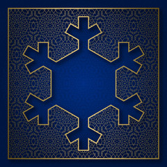 New Year patterned background with frame of snowflake shape