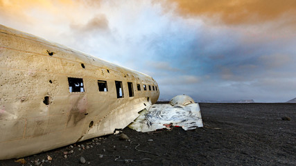 Airplanewreck on blacksandbeach, south iceland