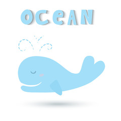 Obraz premium Blue whale, Hand drawn vector illustration
