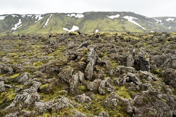 Lava terrain in Iceland. Rocky terrain in Iceland.