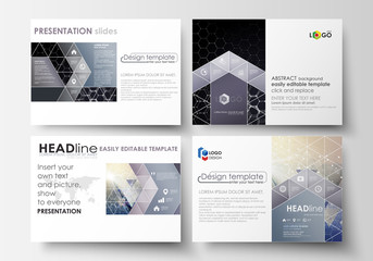 Business templates for presentation slides. Easy editable vector layouts. Chemistry pattern, hexagonal molecule structure, scientific or medical research. Medicine, science and technology concept.