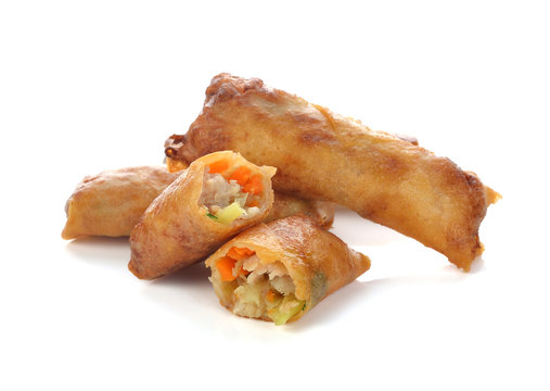 Fried Chinese Traditional Spring rolls food on white