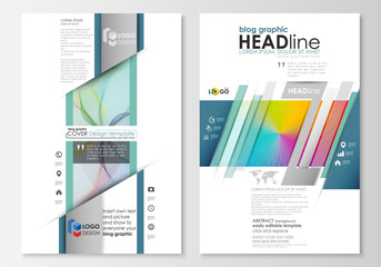Blog graphic business templates. Page website template, easy editable, flat layout, vector illustration. Colorful design background with abstract shapes and waves, overlap effect.