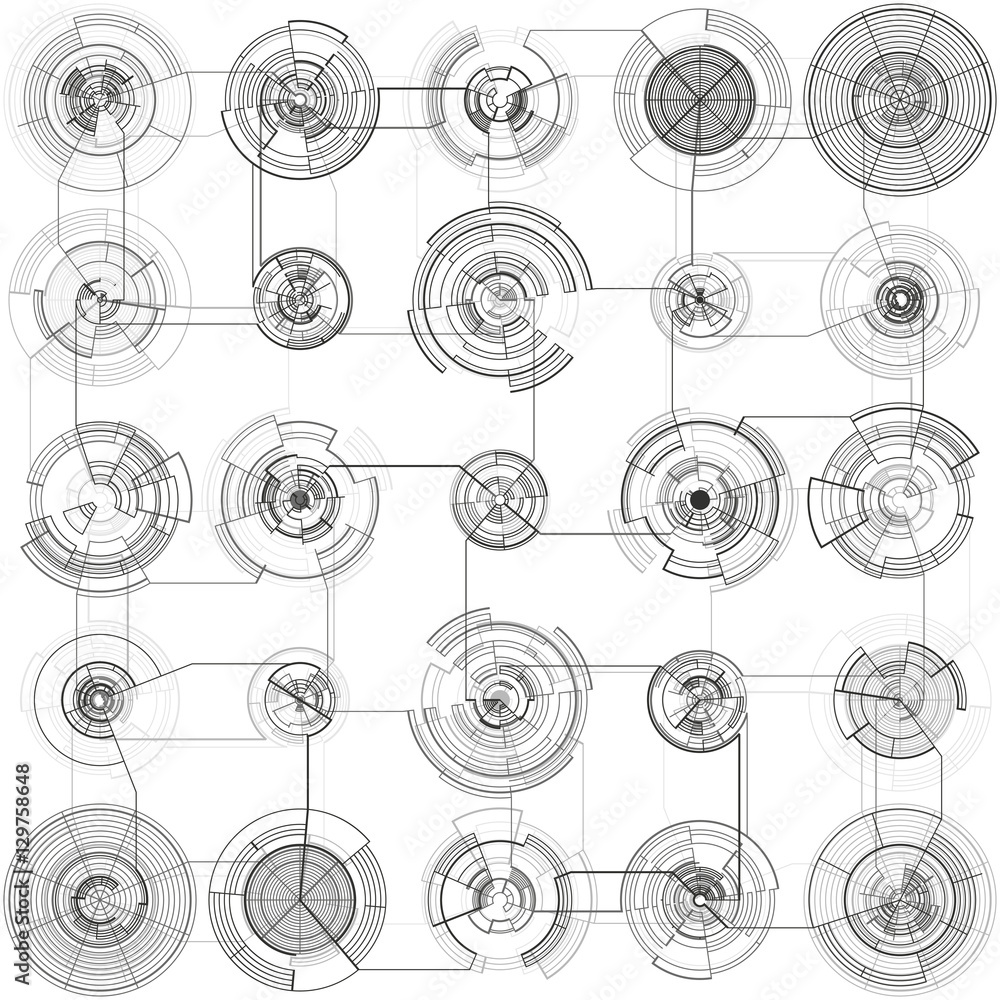 Poster abstract hud elements on white background. high tech motion design, round interfaces, connecting sys