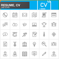 Line Icons set for Resume or CV. Outline vector symbol collection, linear pictogram pack isolated on white, logo illustration