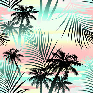 Tropical summer palms seamless pattern