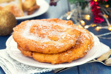 christmas portuguese cake Filhos with sugar on plate