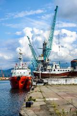 Fototapeta premium ship and crane in the port of the southern city