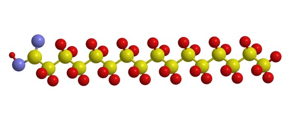 Molecular structure of palmitic acid, 3D rendering
