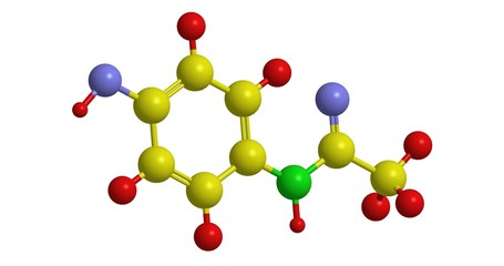 Molecular structure of paracetamol (acetaminophen), 3D rendering