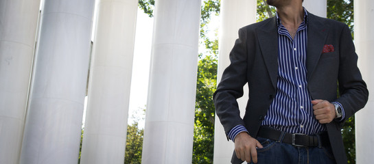 Male model posing in a torso jacket
