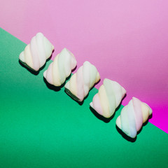 Multicolored Cotton candy, marshmallows group, direct flash style