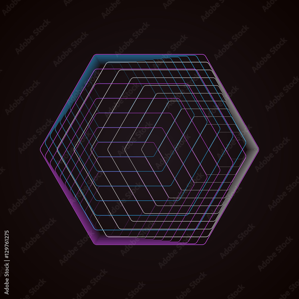 Poster abstract polygonal logo isolated on black. geometric design symbol, hexagonal geometry. vector backg