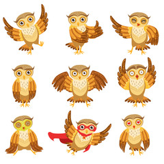 Cute Brown Owl Emoji Icon Set