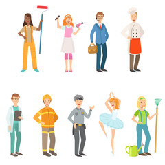 People With Different Professions In Classic Outfits Set