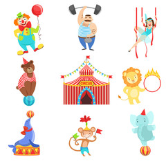 Obraz premium Circus Related Objects And Characters Set