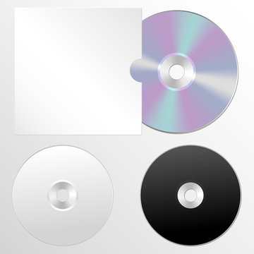 Vector illustration set of isolated blank compact disc CD or DVD. Realistic style.