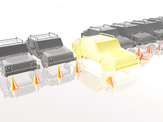 Gray and yellow cars