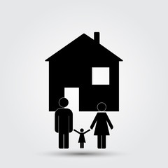 Concept image of a family under an abstract house