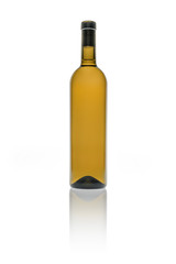 Empty bottle of wine in brown color on white background