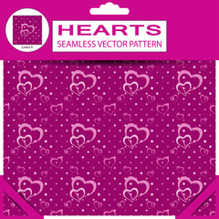 Vector seamless patterns from pink hearts for Valentin's Day in package with pattern unit and shadow on the dark pink background.