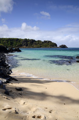 Dark rocks with turquoise water in Maconde,  Mauritius - portrait orientation