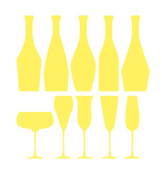assorted sparkling wine glasses and bottles. champagne concept f