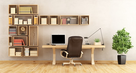 Home office with wooden furniture © archideaphoto