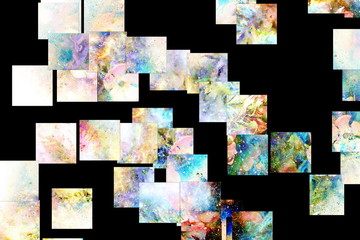 abstract multicolor flower motive collage in space. Mosaic effect.