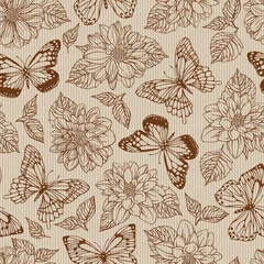 Meubelstickers Pattern seamless pattern with butterflies and dahlias. Freehand drawing © Xenia