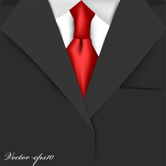 realistic graphic design vector of black suit with red necktie white shirt
