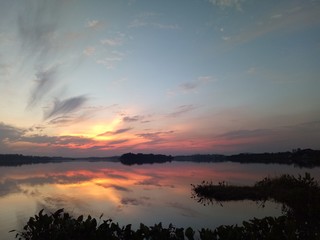 Beautiful twilight with reflexion over the lake, natural concept background