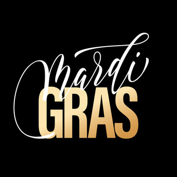 Mardi Gras gold calligraphy lettering for Fat Tuesday holiday carnival