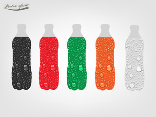 realistic graphic design vector of colorful soda drinking bottle with transparent water drop
