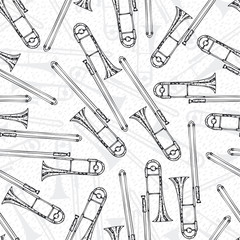 Black and White Seamless Pattern With Trombones