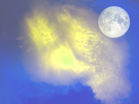 full moon yellow cloud in the blue sky