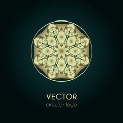 Golden logo design template, creative circular emblem, decorative icon, vector illustration