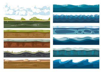 Set of landscape land, sea and cloud backgrounds