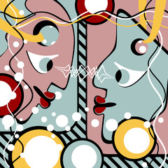 Abstract people look at each other