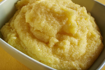 A plate of Cooked Polenta, the Italian corn meal dish