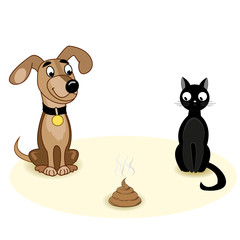 Dog with a cat and a turd
