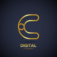 Letter C Logo Design.Linked shape circle symbol,Digital,Gold color