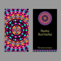 Vector business card template. Ethnic tribal ornaments. Mandala patterns. Boho style