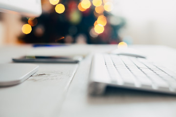 Empty workplace at Christmas time. Holidays