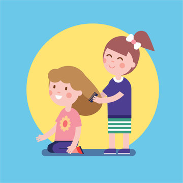 Girls playing hair salon game