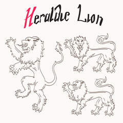 Vector Heraldic Lions Set