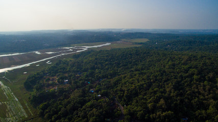 landscape of Goa, far from the sea. Aerial