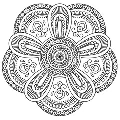 Vector henna tatoo mandala. Mehndi style.Decorative pattern in oriental style. Coloring book page.
