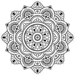 Vector henna tatoo mandala. Mehndi style.Decorative pattern in oriental style. Coloring book page.
