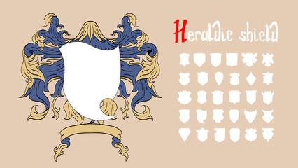 Vector Heraldic Shield Set, 30 shields